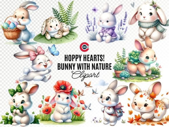 Download Cute Playful Bunny with Nature Cliparts - Play Collection